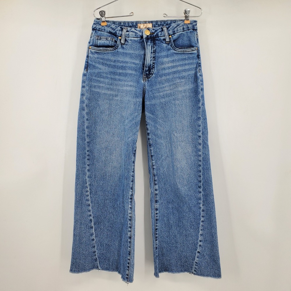 Kut from the Kloth Meg Fab Ab Wide Leg Jeans High Rise Raw Hem Medium Wash 2